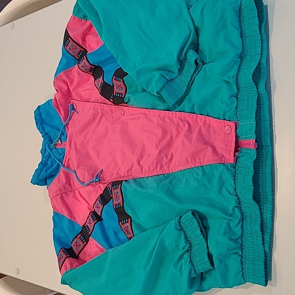 Vintage Style Teal & Pink Women's Windbreaker Jacket